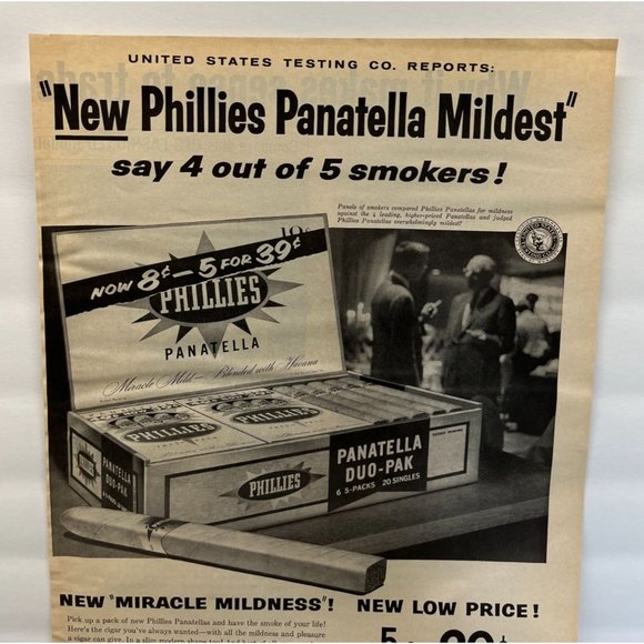 Vintage 1958 Print Ad Phillies Panatella Cigars Miracle Mildness Smoking - Picture 2 of 5